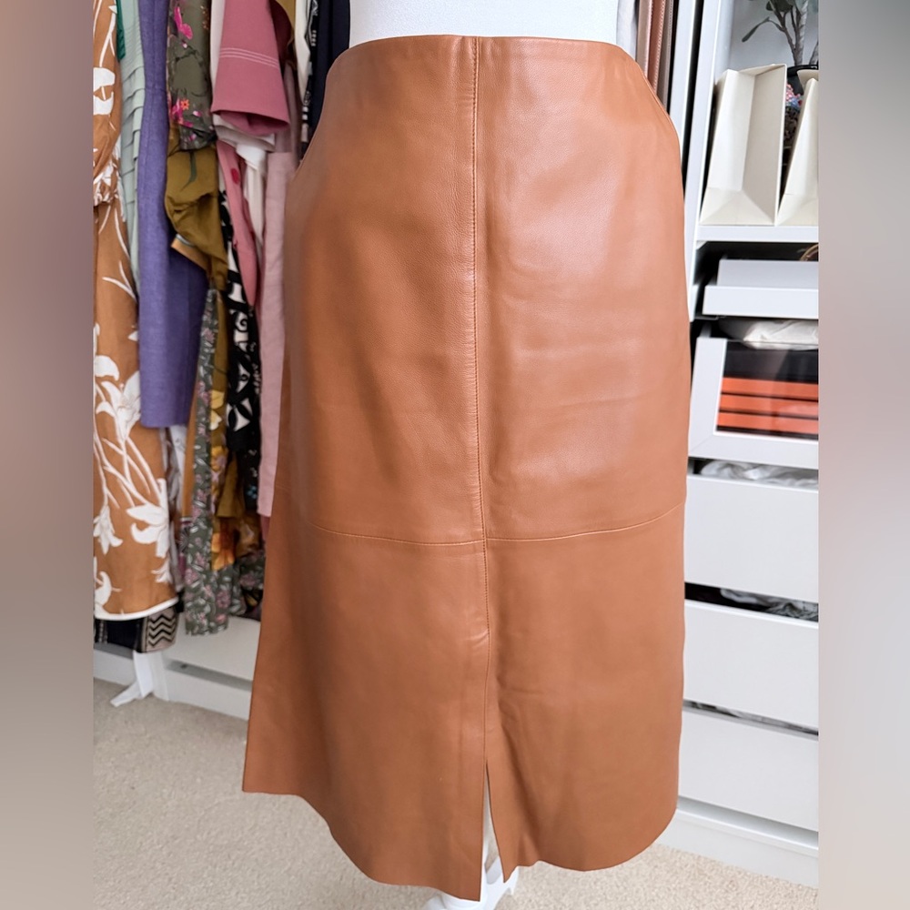 Joseph Leather Midi Skirt in Cognac Tan